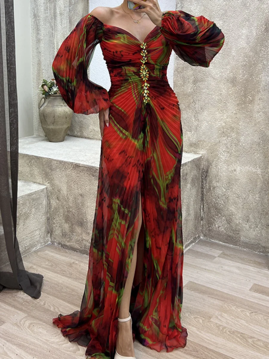 Crimp Long Sleeve Floral Printed Reunion Maxi Dresses - Image 14