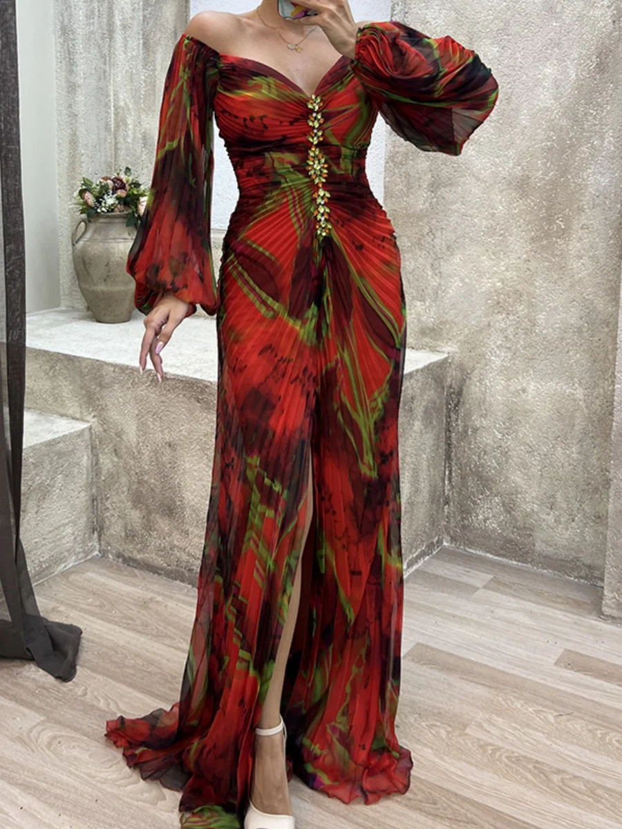 Crimp Long Sleeve Floral Printed Reunion Maxi Dresses - Image 15
