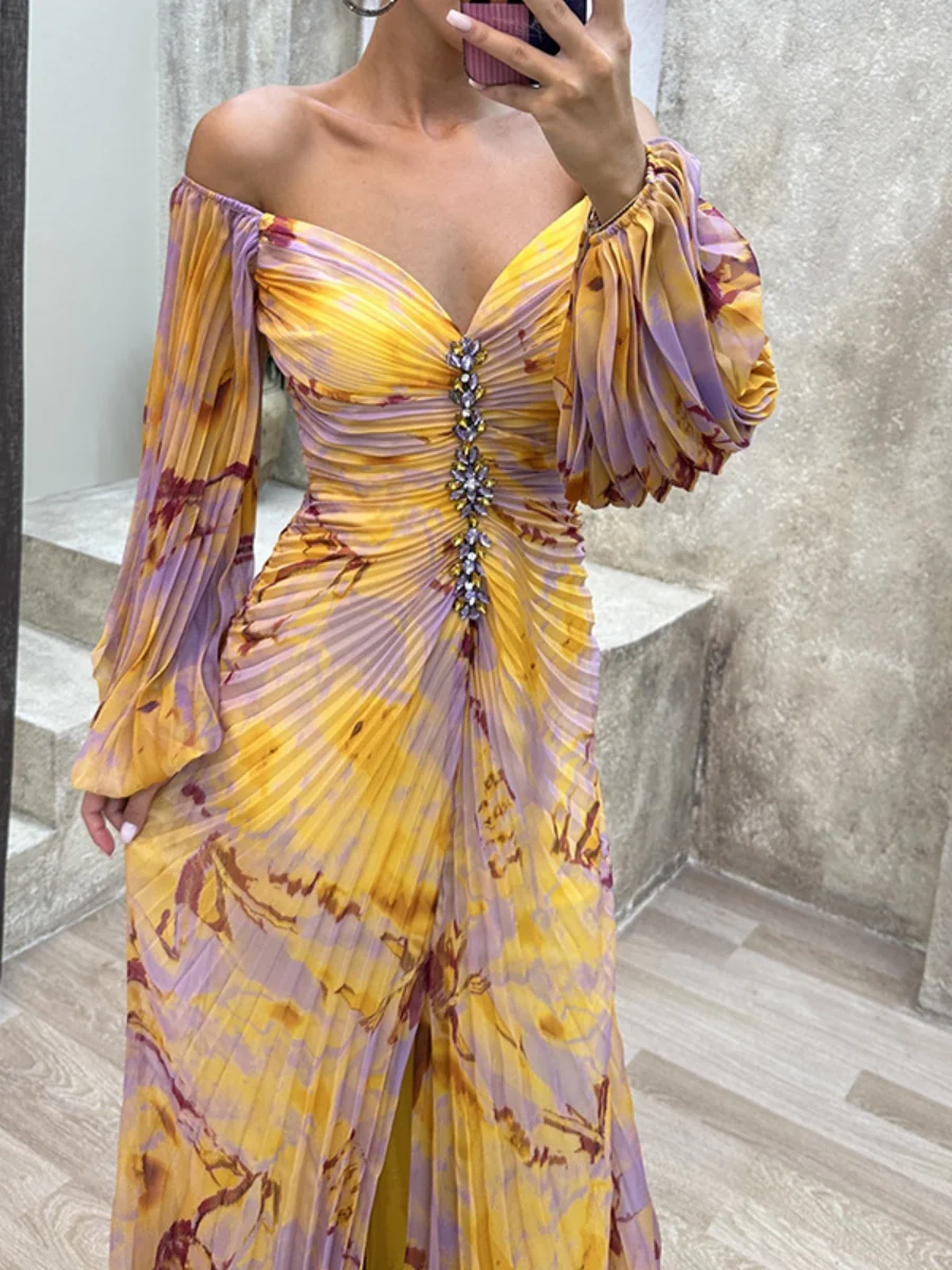 Crimp Long Sleeve Floral Printed Reunion Maxi Dresses - Image 4