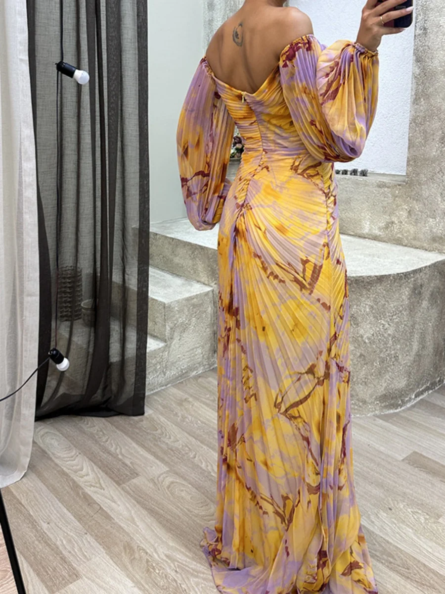 Crimp Long Sleeve Floral Printed Reunion Maxi Dresses - Image 5