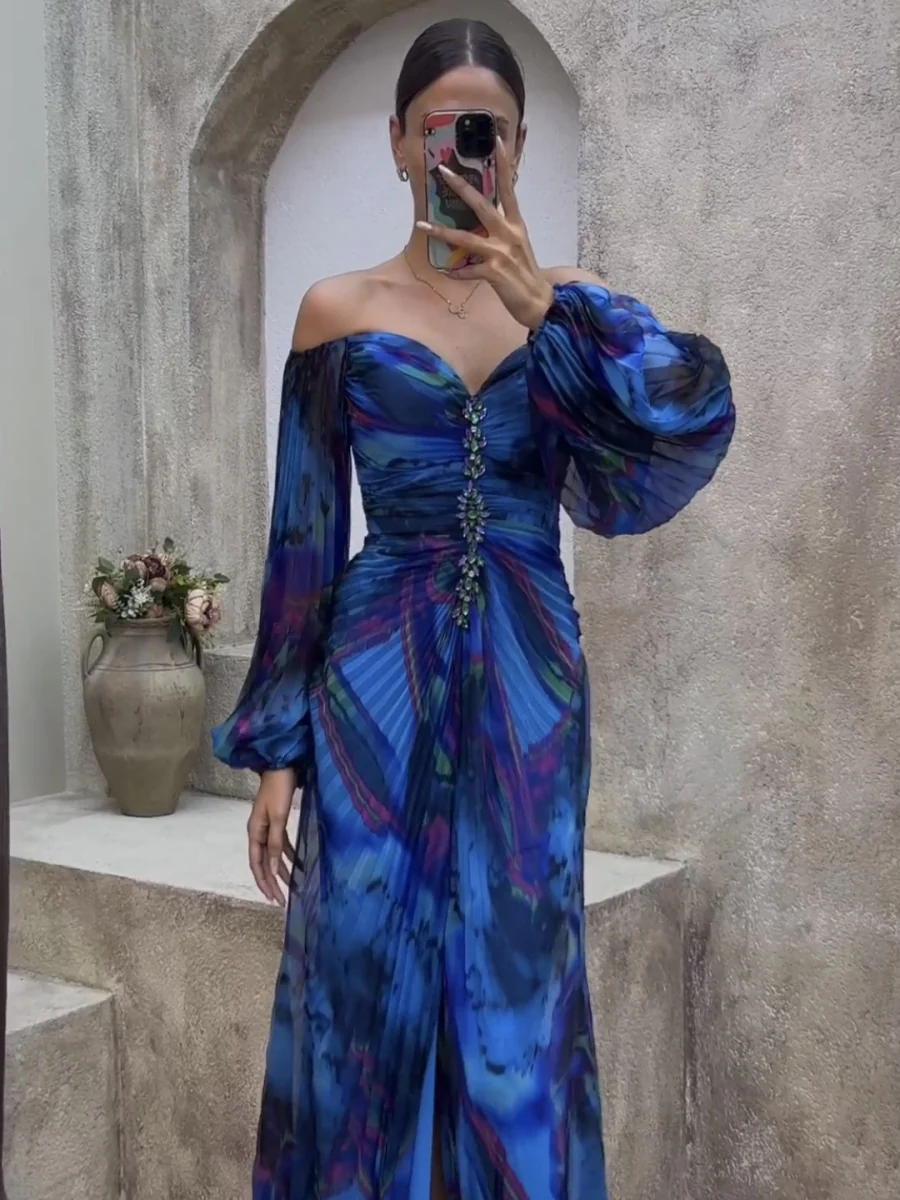Crimp Long Sleeve Floral Printed Reunion Maxi Dresses - Image 6