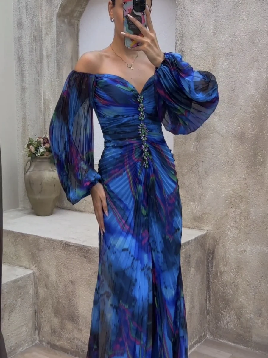 Crimp Long Sleeve Floral Printed Reunion Maxi Dresses - Image 7