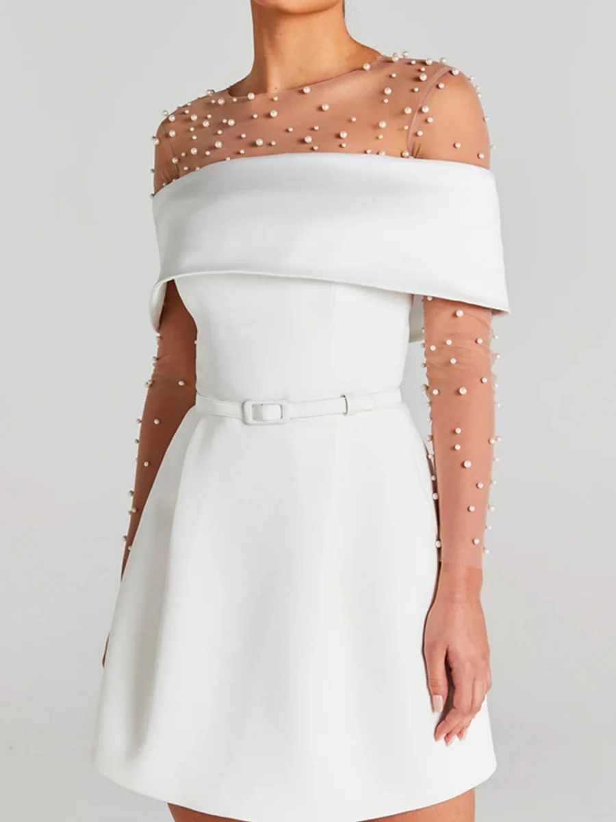Off Shoulder Belts Formal Dress White Black Mini&Short Dresses - Image 2
