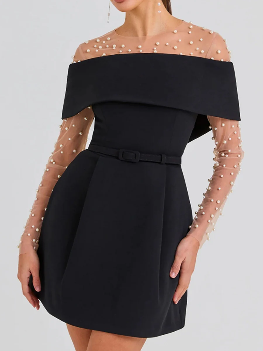 Off Shoulder Belts Formal Dress White Black Mini&Short Dresses - Image 7