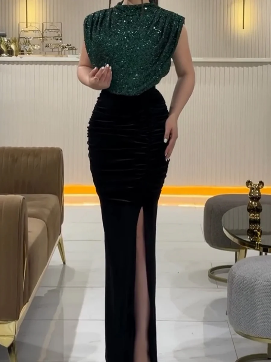 Sequins Splicing Sleeveless Hip-hugging Slit Parties Maxi Dresses - Image 6