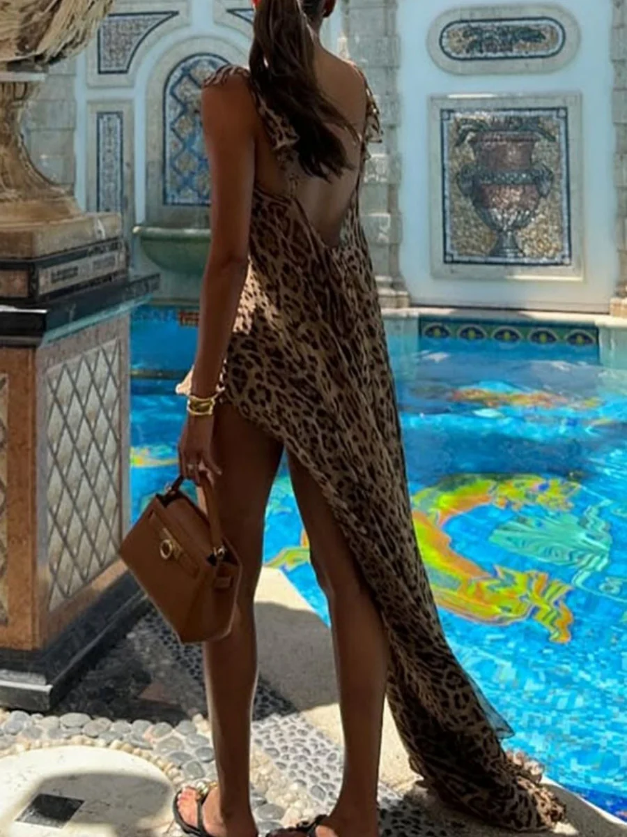 Lace Up Leopard Print Open Dress Shorts Set 2-piece Sets - Image 7