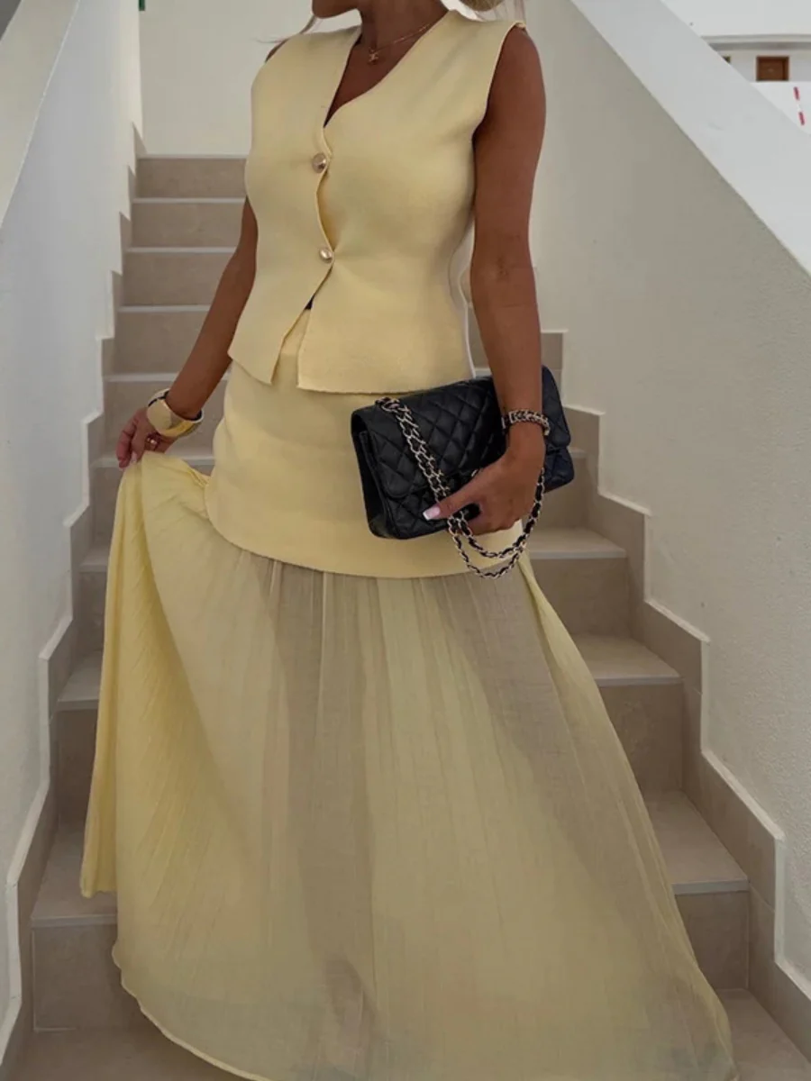 Buttons Vest Top Wide-leg Pants Set 2-piece Sets - Image 10
