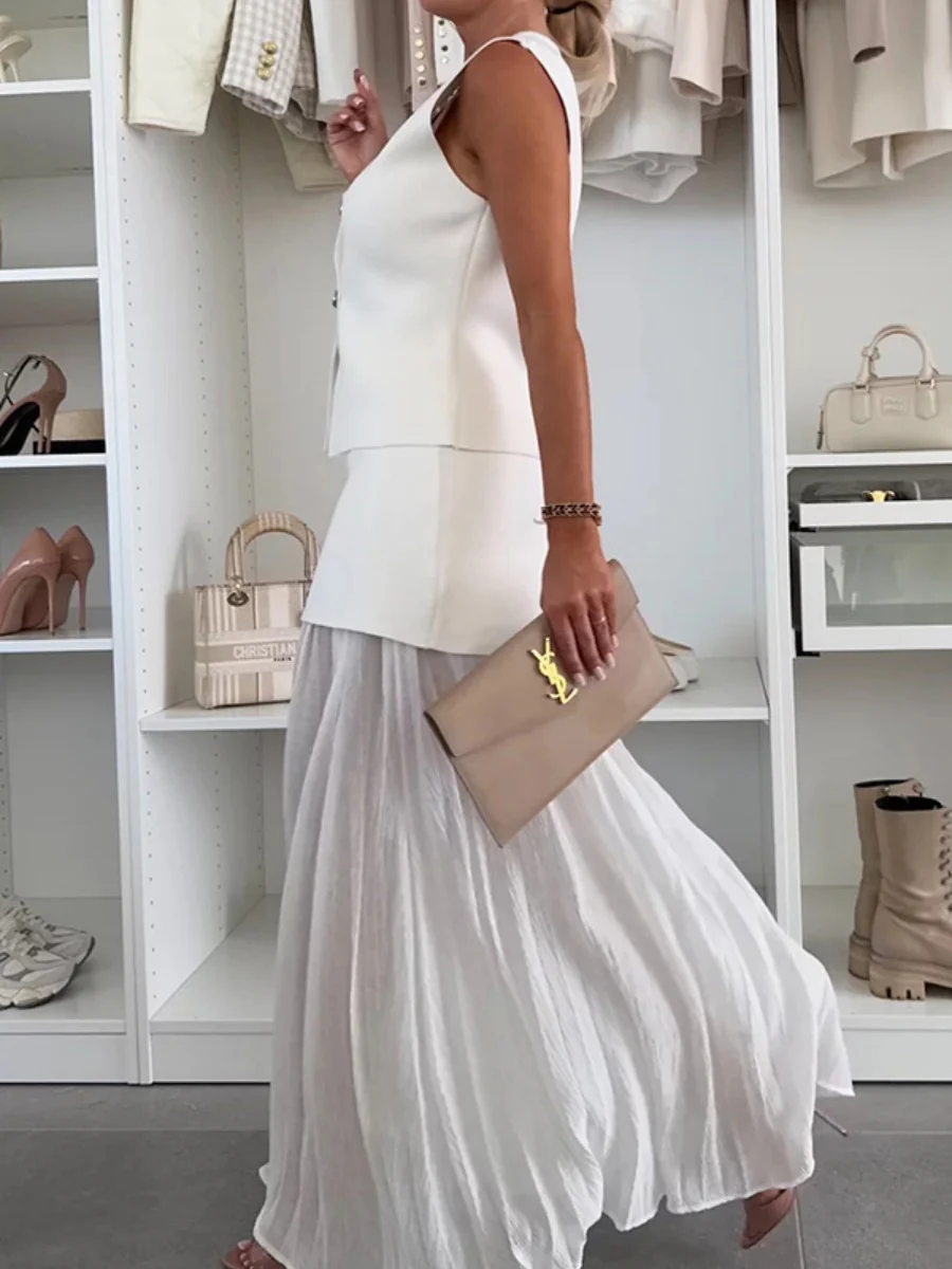 Buttons Vest Top Wide-leg Pants Set 2-piece Sets - Image 6