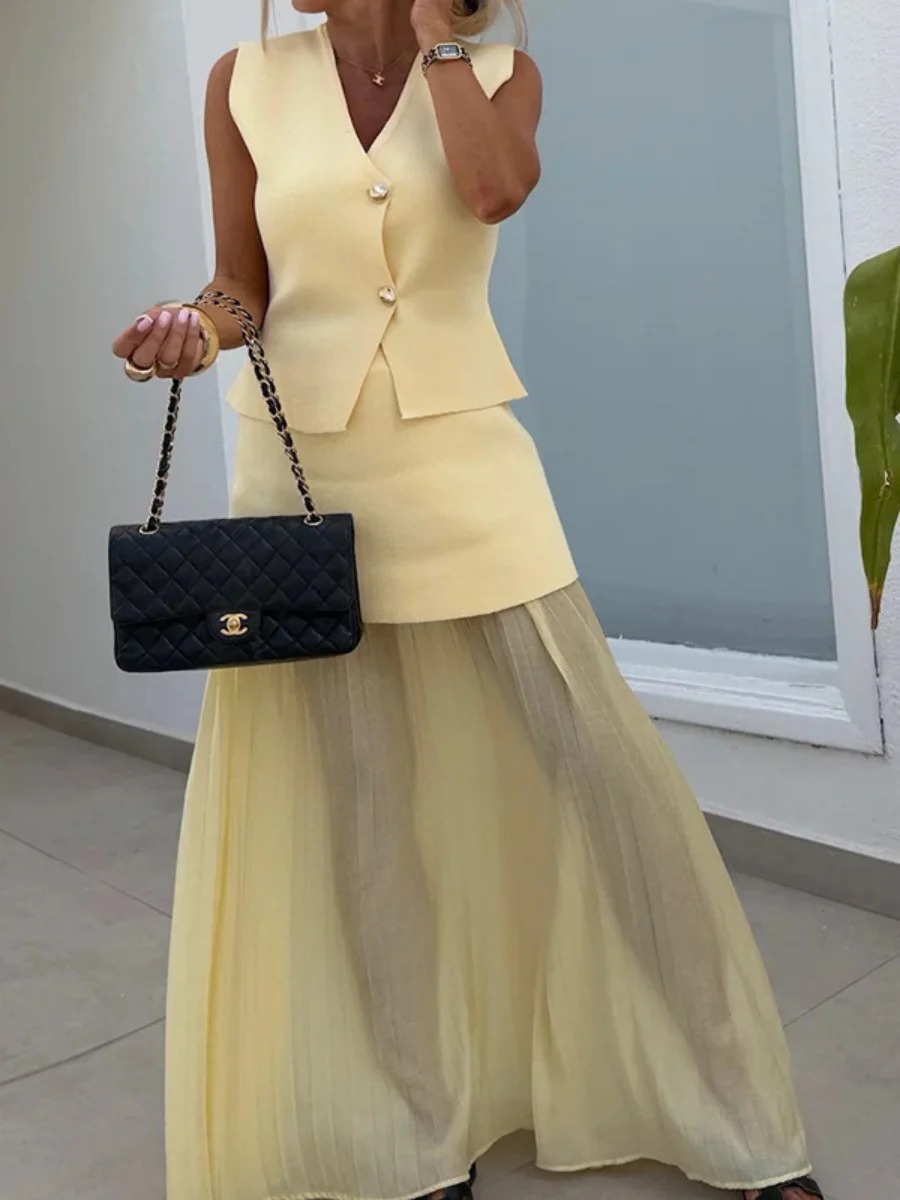 Buttons Vest Top Wide-leg Pants Set 2-piece Sets - Image 8