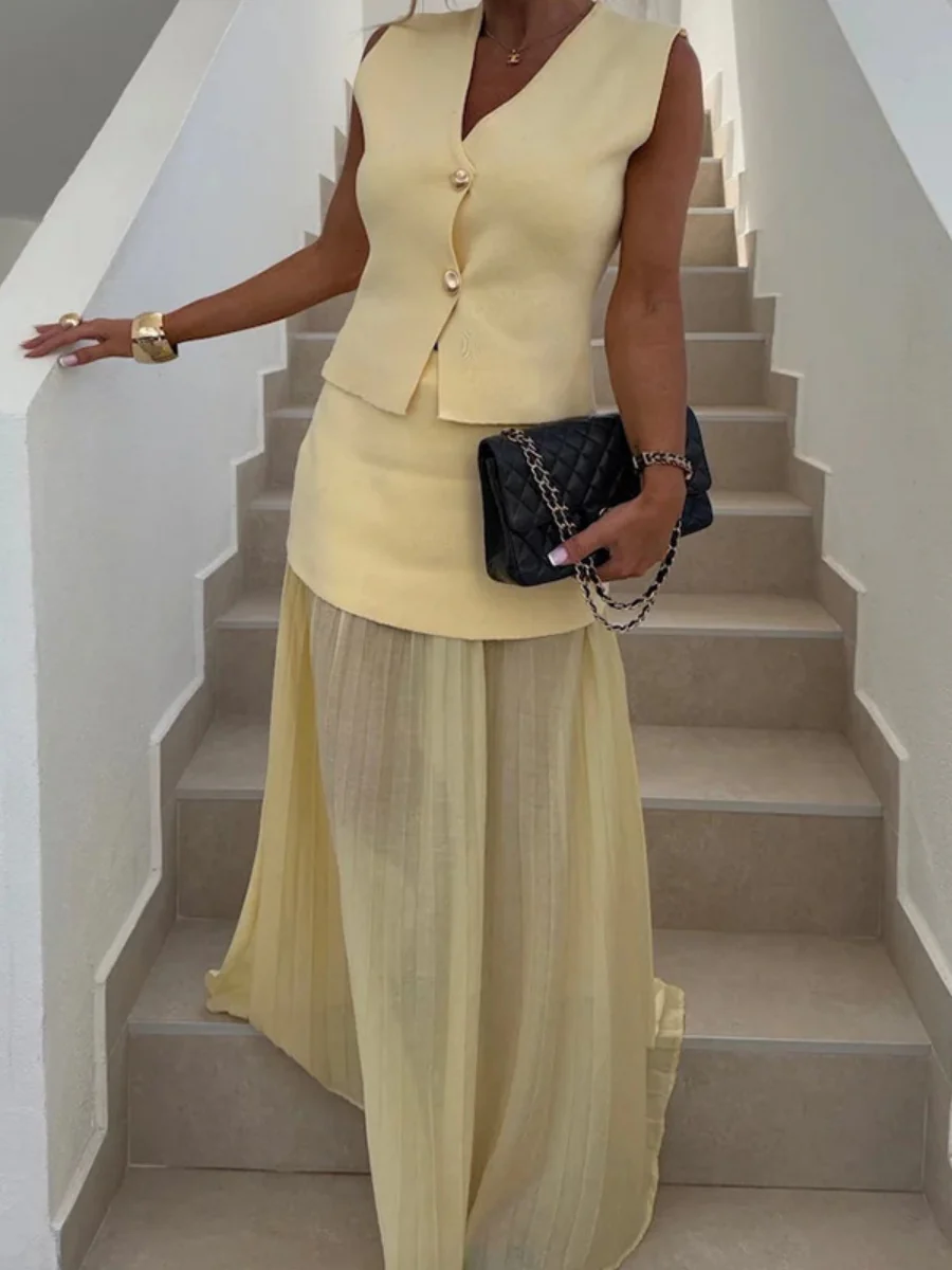 Buttons Vest Top Wide-leg Pants Set 2-piece Sets - Image 9