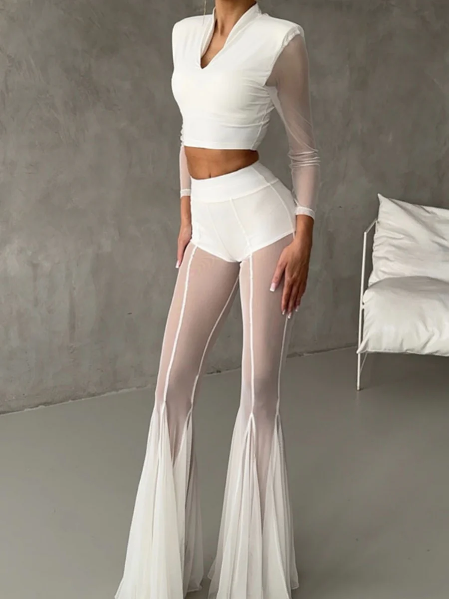 Mesh Stretch Bell-bottoms INS Loose Pants - Image 14