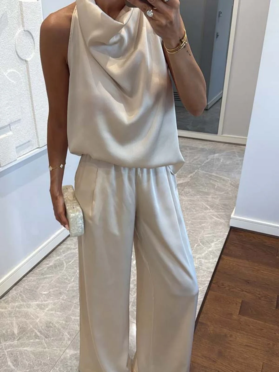 Swing Collar Sleeveless Top Straight-leg Trousers Set 2-piece Sets - Image 3
