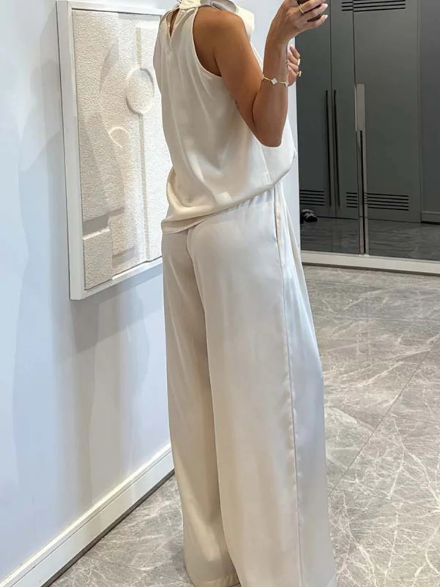 Swing Collar Sleeveless Top Straight-leg Trousers Set 2-piece Sets - Image 4