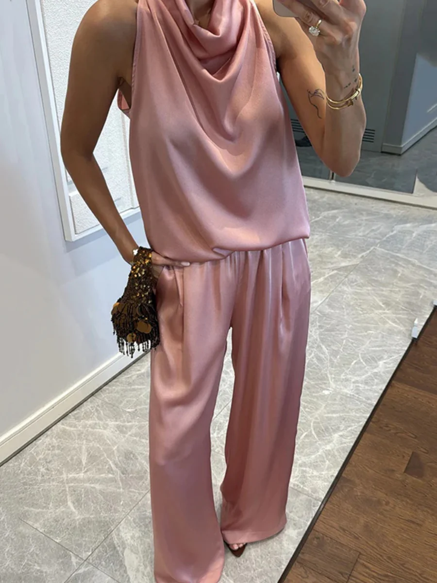 Swing Collar Sleeveless Top Straight-leg Trousers Set 2-piece Sets - Image 5