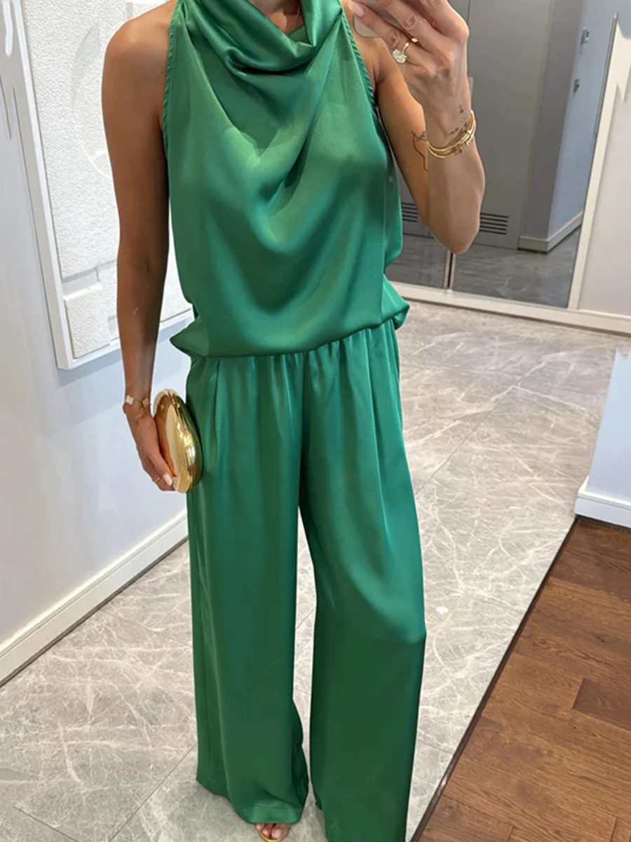 Swing Collar Sleeveless Top Straight-leg Trousers Set 2-piece Sets - Image 6