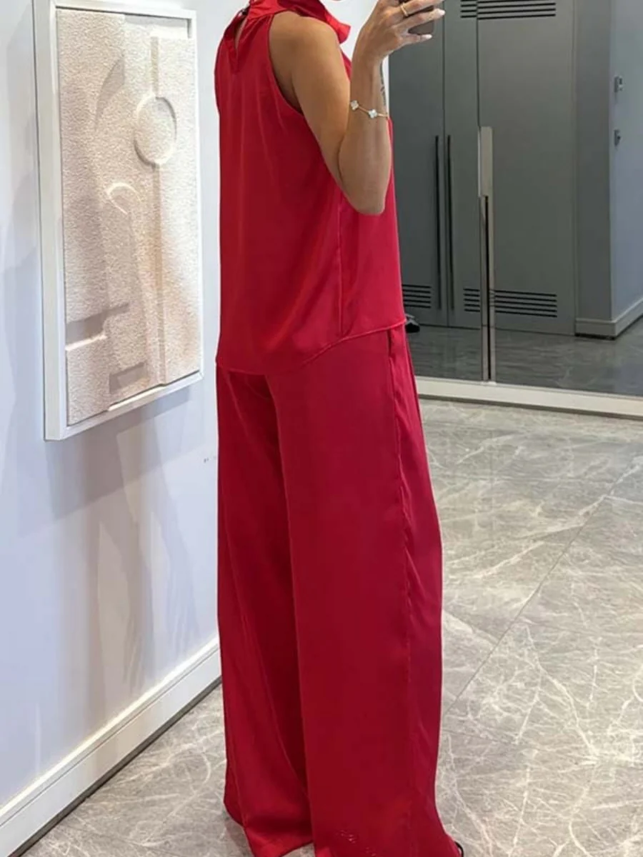 Swing Collar Sleeveless Top Straight-leg Trousers Set 2-piece Sets - Image 9