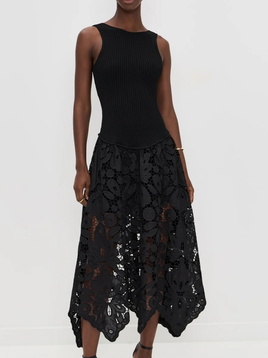 Sleeveless Lace Stitching Irregular Hem Temperament Maxi Dresses - Image 2
