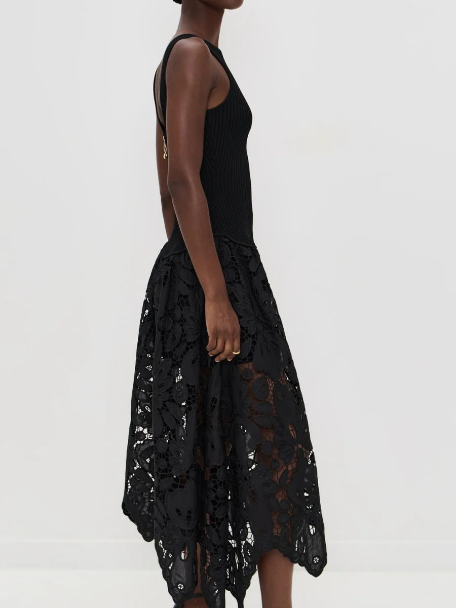 Sleeveless Lace Stitching Irregular Hem Temperament Maxi Dresses - Image 3