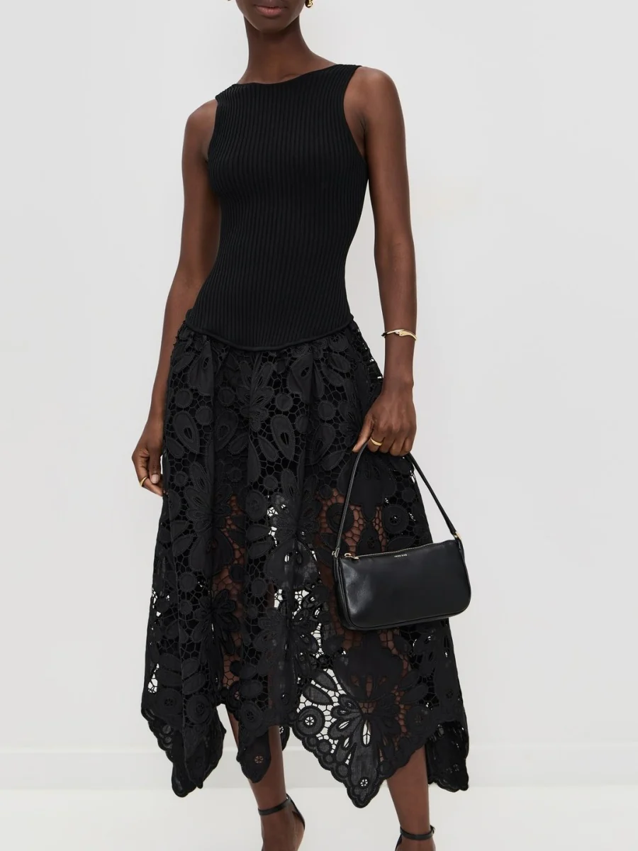 Sleeveless Lace Stitching Irregular Hem Temperament Maxi Dresses - Image 4