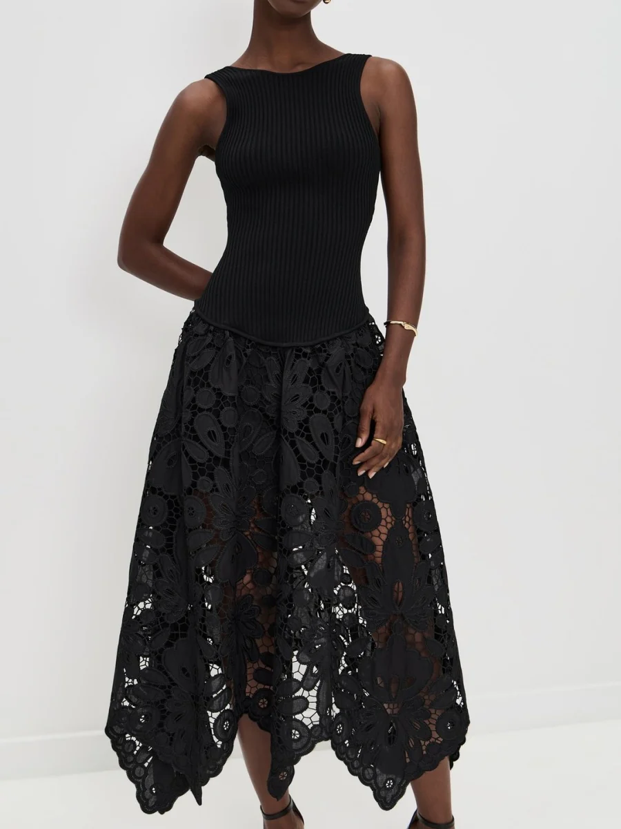 Sleeveless Lace Stitching Irregular Hem Temperament Maxi Dresses - Image 5