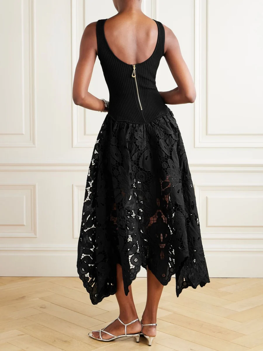 Sleeveless Lace Stitching Irregular Hem Temperament Maxi Dresses - Image 7