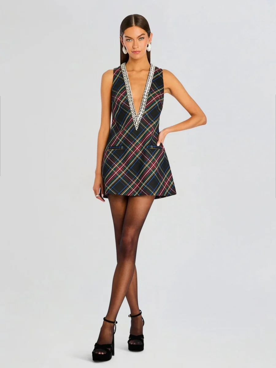 V-neck Rhinestone-studded Sleeveless Temperament Grace Parties Mini&Short Dresses - Image 2
