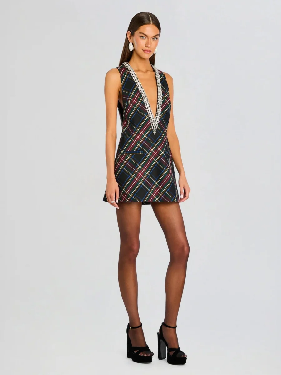 V-neck Rhinestone-studded Sleeveless Temperament Grace Parties Mini&Short Dresses - Image 3