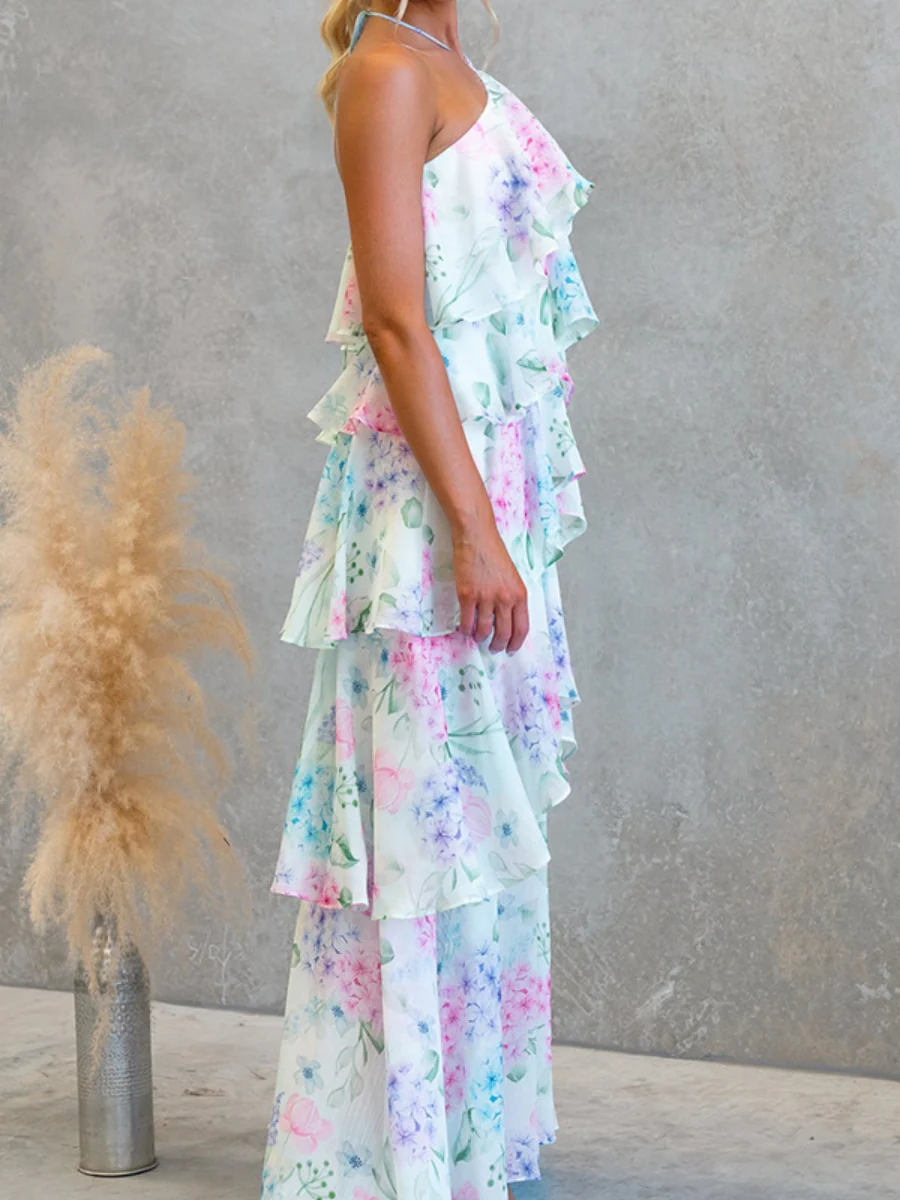 Chiffon Multi-story Halter Printed Vacation Maxi Dresses - Image 10