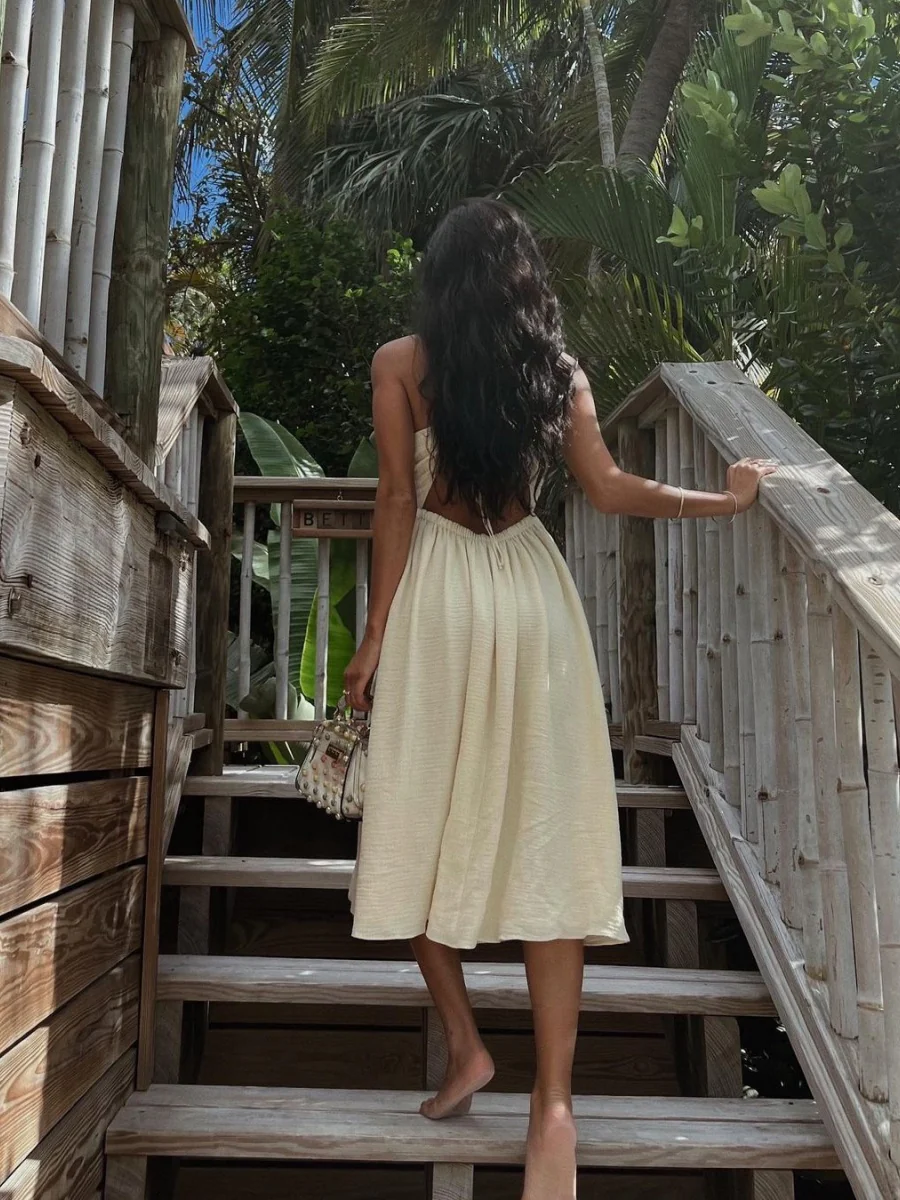 Thin Strap Hollow Slit V-neck Vacation Maxi Dresses - Image 3