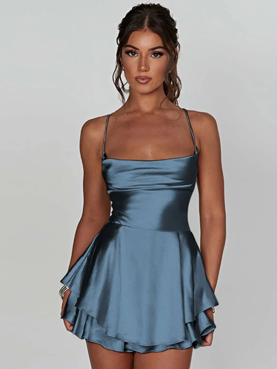 Camisoles Swing Collar Backless Drawstring Mini&Short Dresses - Image 3