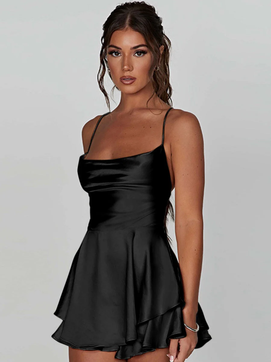 Camisoles Swing Collar Backless Drawstring Mini&Short Dresses - Image 33