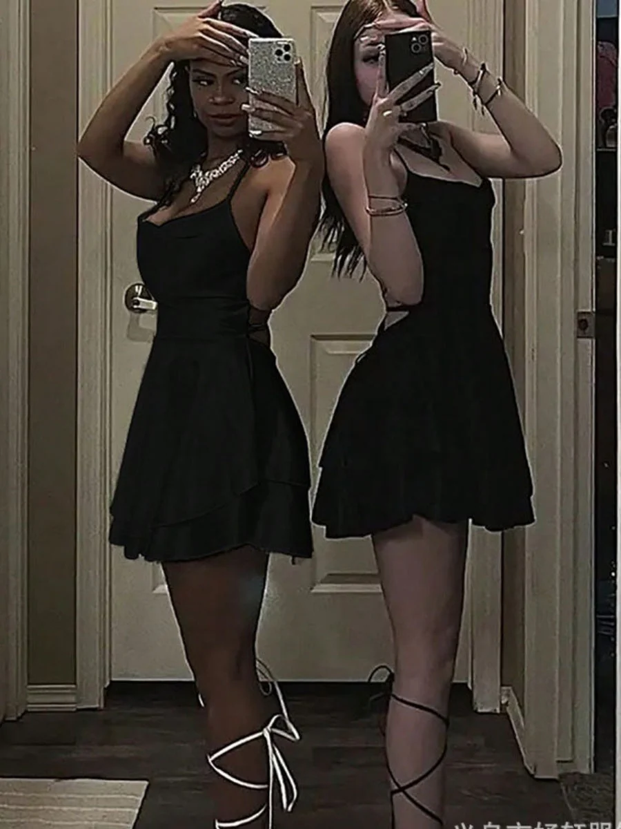 Camisoles Swing Collar Backless Drawstring Mini&Short Dresses - Image 37