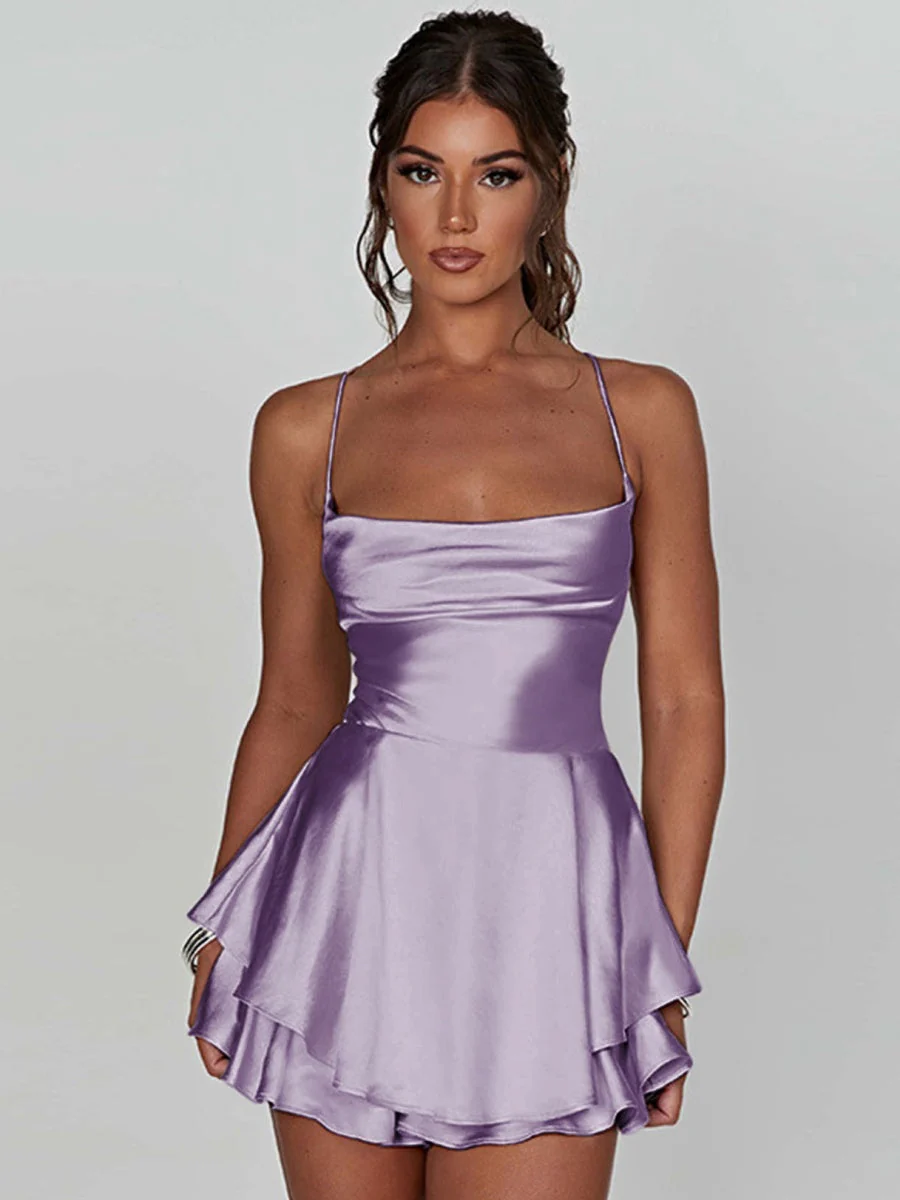 Camisoles Swing Collar Backless Drawstring Mini&Short Dresses - Image 4