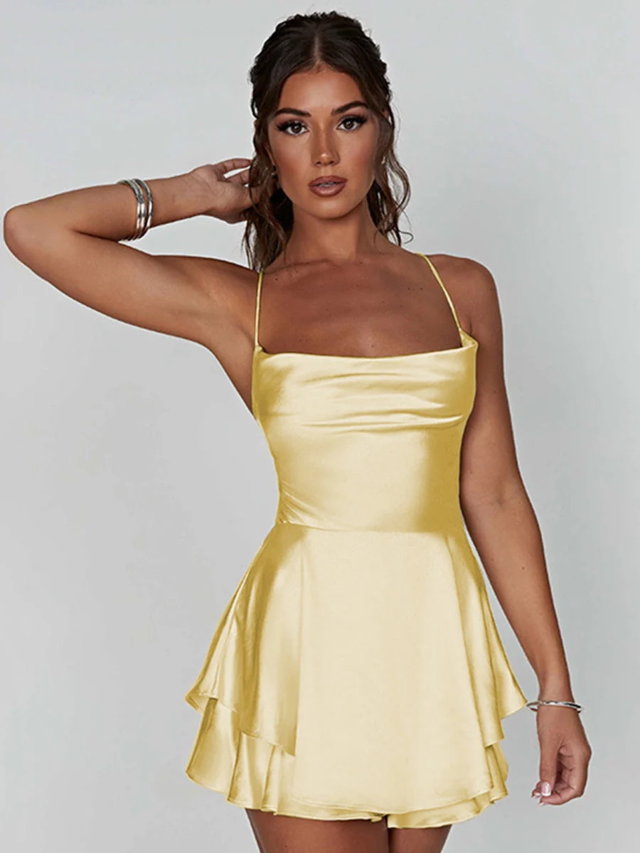 Camisoles Swing Collar Backless Drawstring Mini&Short Dresses - Image 48