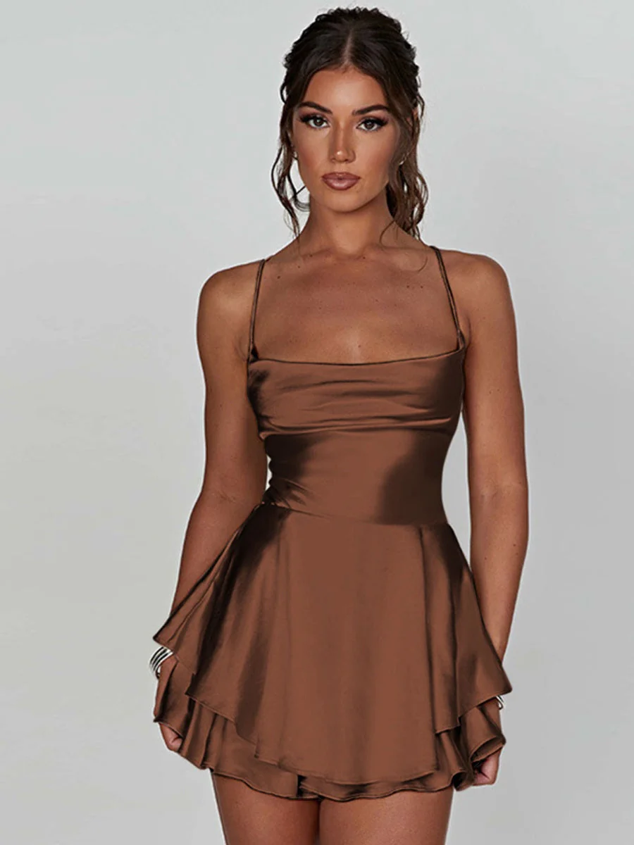 Camisoles Swing Collar Backless Drawstring Mini&Short Dresses - Image 9