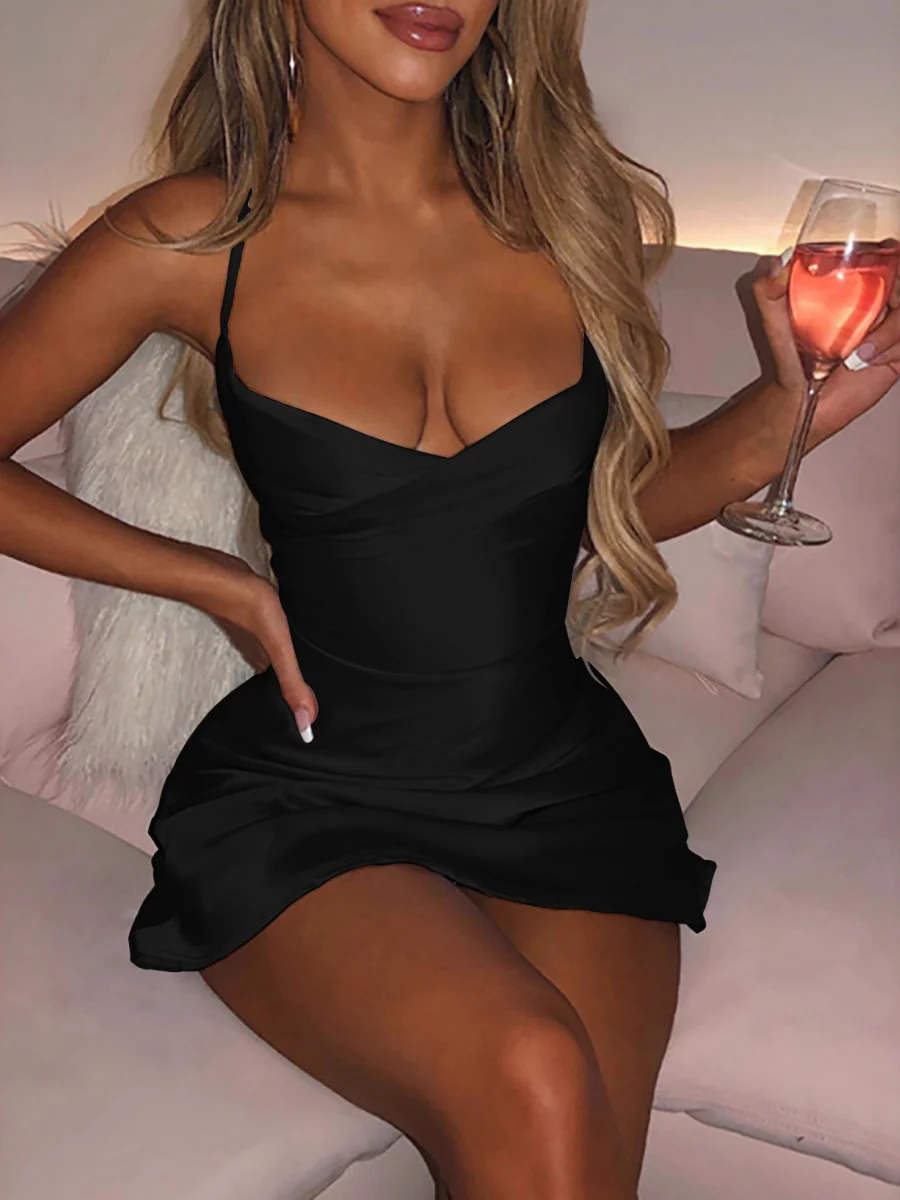 Satin Halter Lace Up Backless Parties Mini&Short Dresses - Image 2