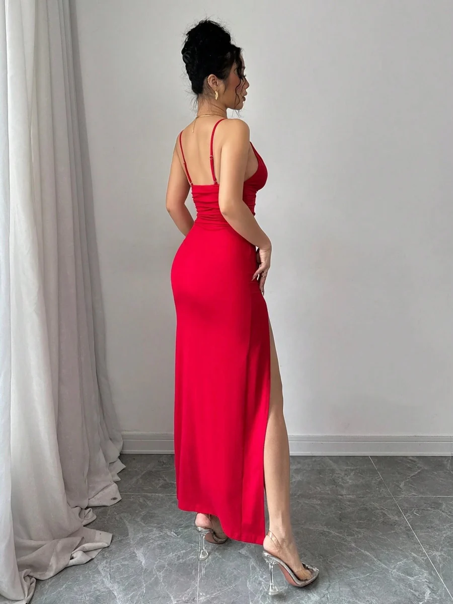 Hip-hugging Slit V-neck Formal Dress Midi Dresses - Image 2
