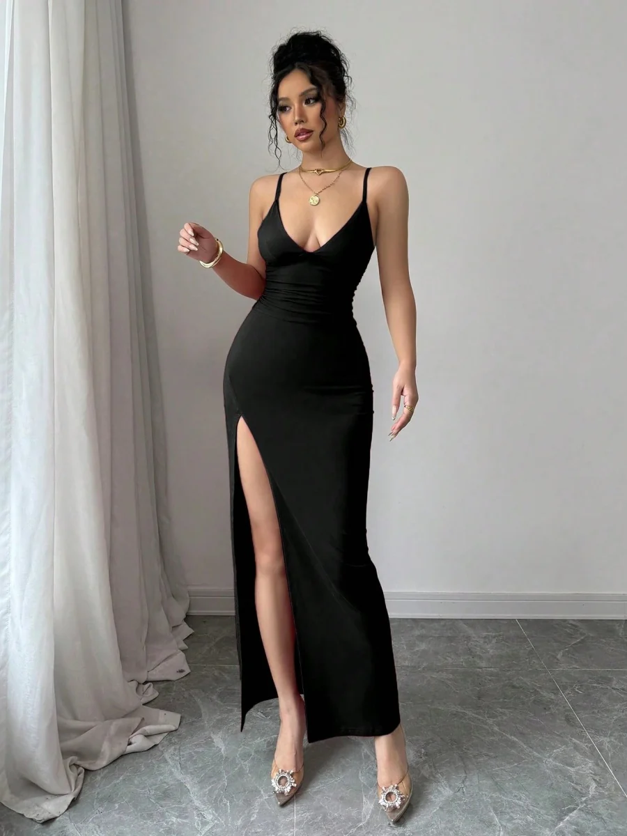 Hip-hugging Slit V-neck Formal Dress Midi Dresses - Image 6