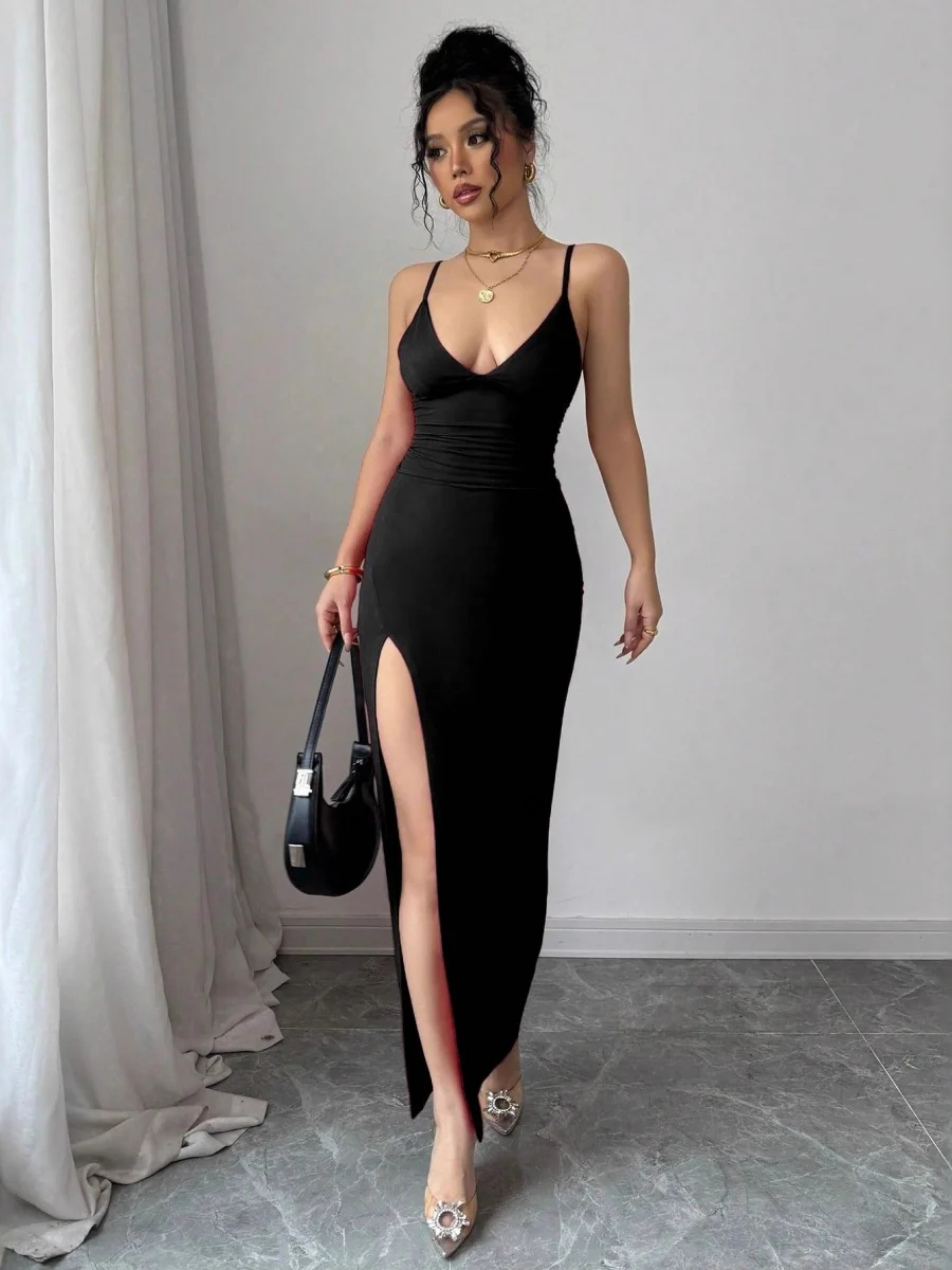 Hip-hugging Slit V-neck Formal Dress Midi Dresses - Image 8
