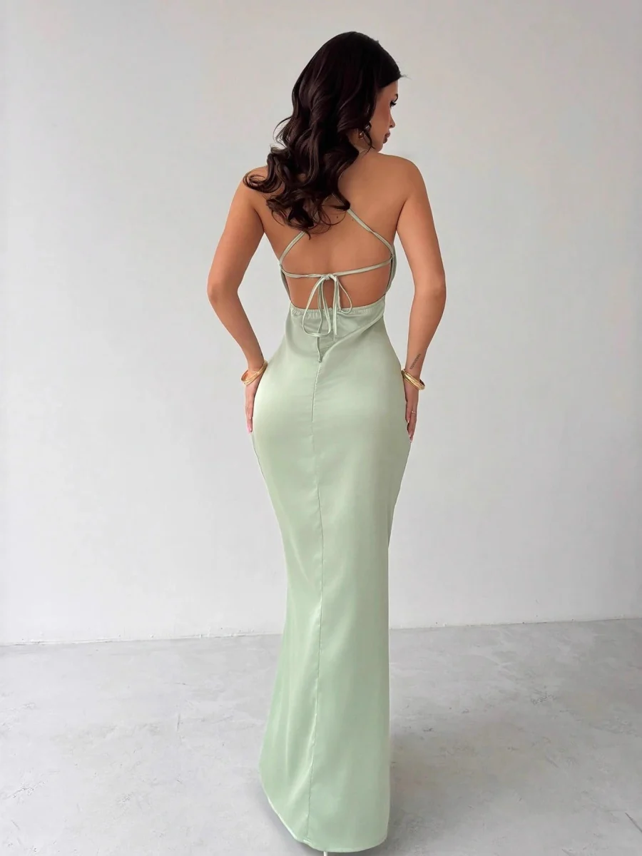 Hollow Slim-fit Satin Formal Dress Midi Dresses - Image 2