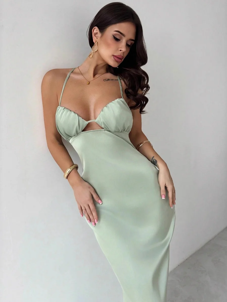 Hollow Slim-fit Satin Formal Dress Midi Dresses - Image 3