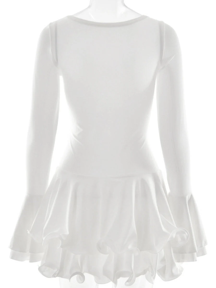 V-neck Long Sleeve Ruffle Mini&Short Dresses - Image 17