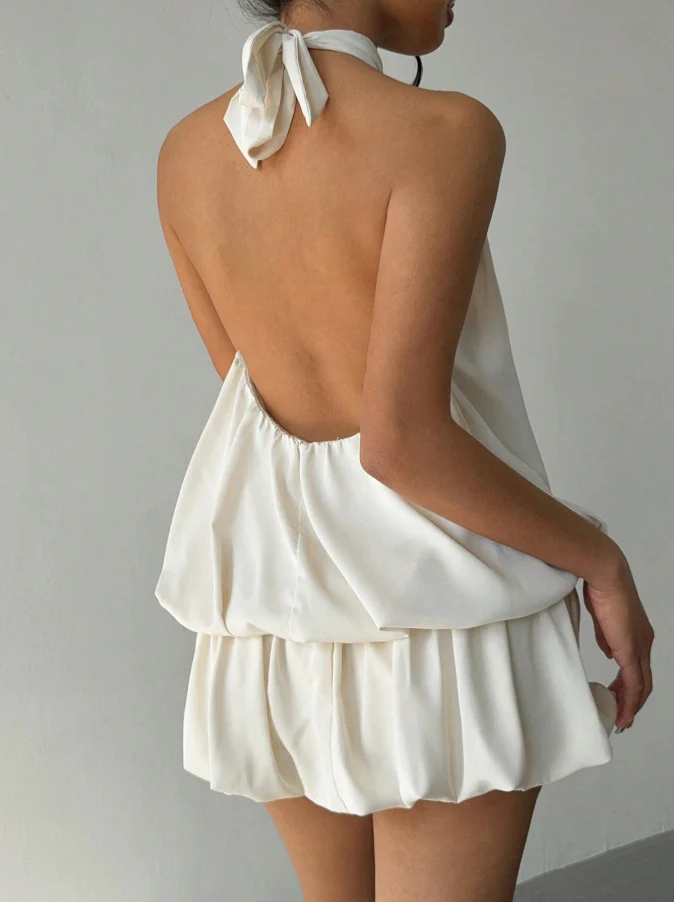 Halter Bandage Backless Flower Bud Skirt Mini&Short Dresses - Image 2