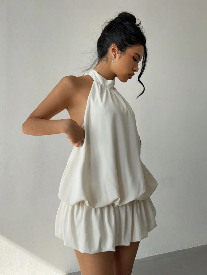 Halter Bandage Backless Flower Bud Skirt Mini&Short Dresses - Image 3