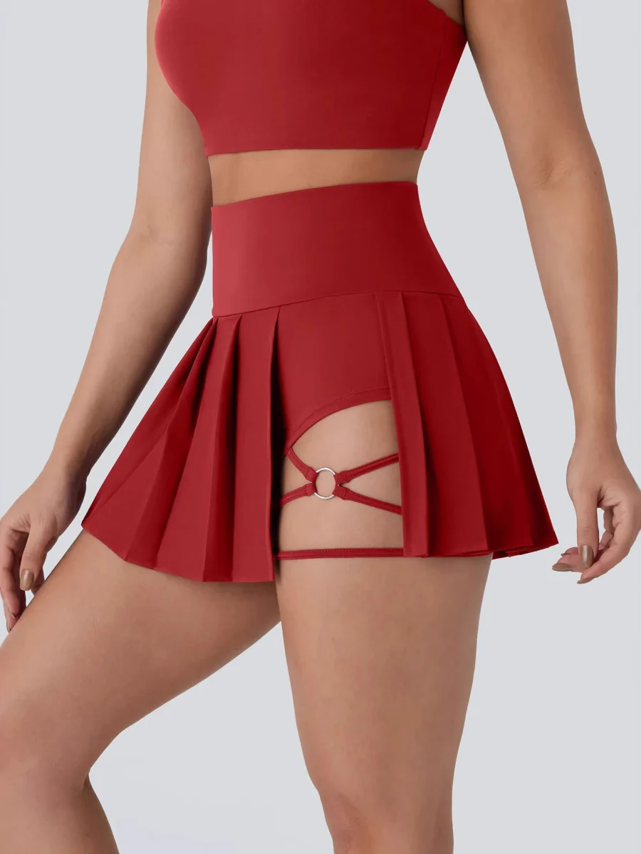 Irregular Pleated Skirt Round Button Skirts - Image 4