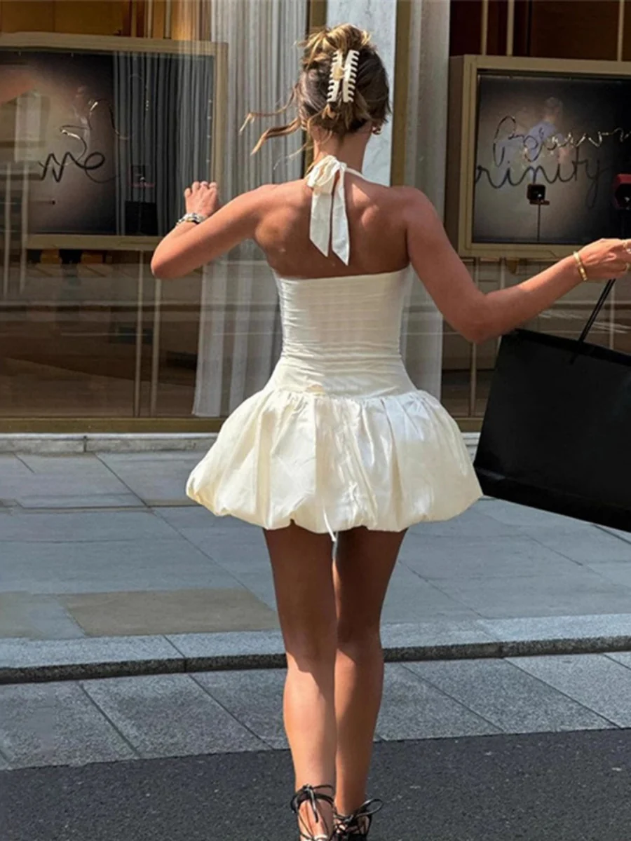 Halter Tube Top Pleated Splicing Mini&Short Dresses - Image 2