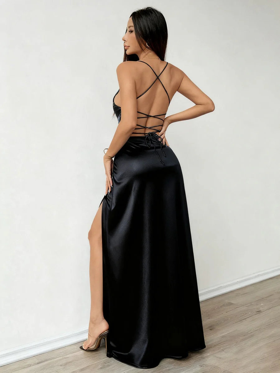 Camisoles Satin Slit Maxi Dresses - Image 2