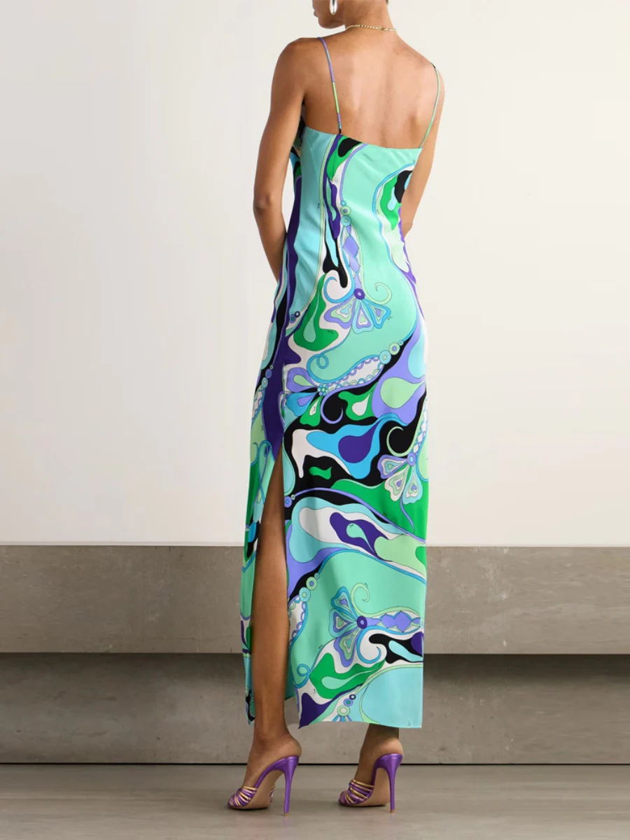 Printed Camisoles Sexy Slit Maxi Dresses - Image 2