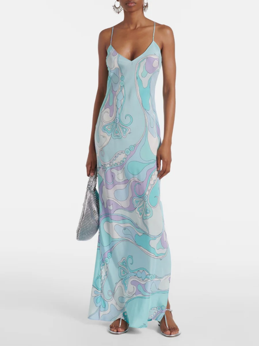 Printed Camisoles Sexy Slit Maxi Dresses - Image 3