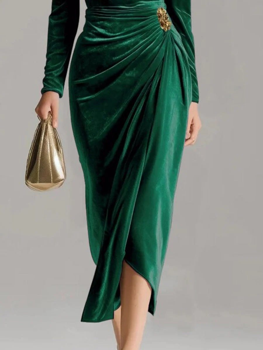 Velvet Cowl Neck Midi Party Dress - Image 4